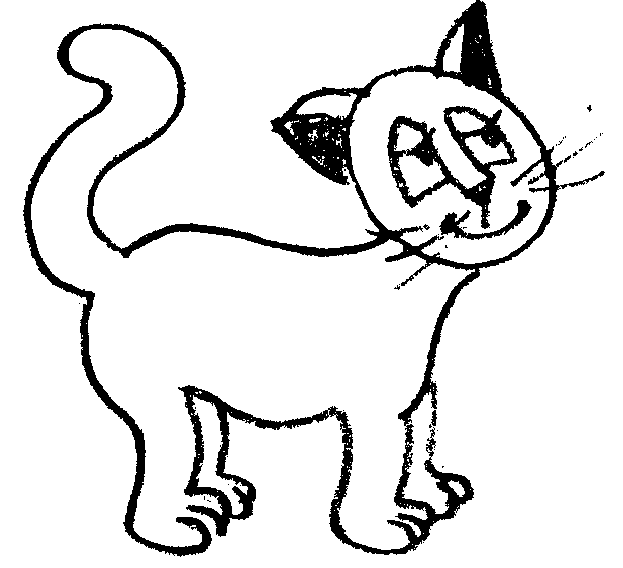 Kolorowanka kot zadowolony stoi patrząc w górę z czarnymi uszami