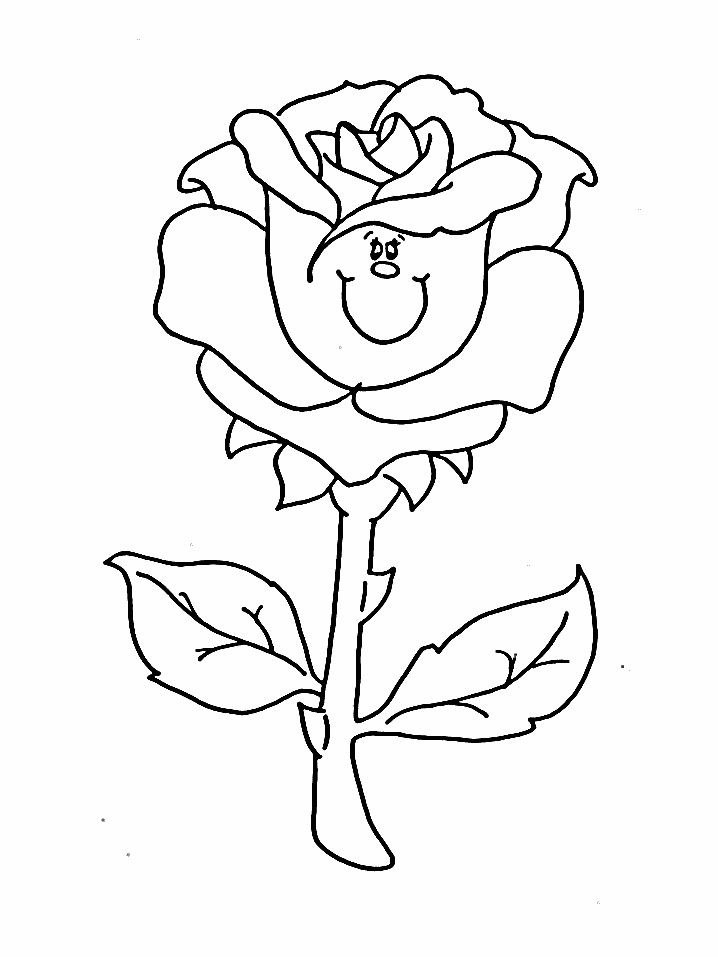 Kolorowanka kwiaty róża z kolcami rozwinięta z uśmiechniętą buzią