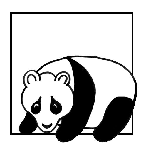 Kolorowanka panda bardzo prosta do pokolorowania stoi na czterech łapach w ramce