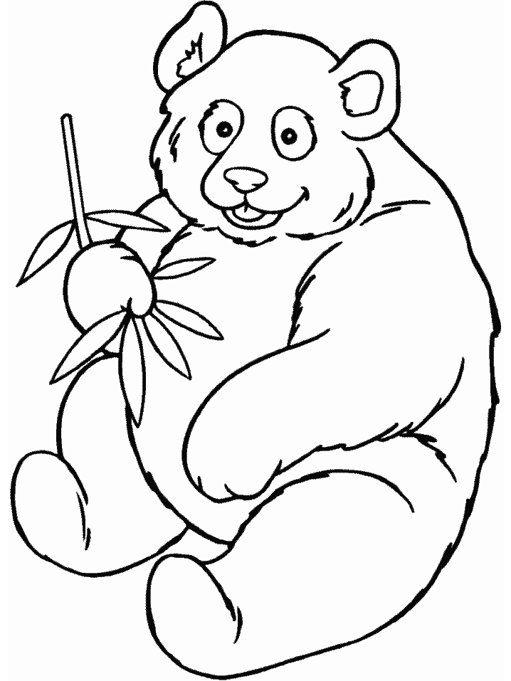 Kolorowanka panda siedzi gruba i uśmiechnięta jedząc liście bambusa