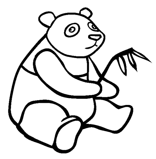 Kolorowanka panda siedzi na pupie i trzyma w rękach gałązkę z liściami
