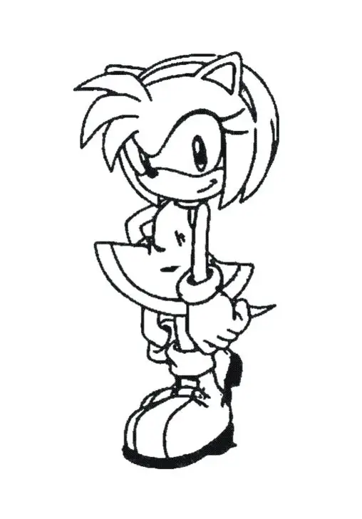 Kolorowanka Sonic Amy Rosę stoi w sukience i butach uśmiechając się