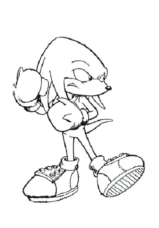 Kolorowanka Sonic Knuckles the Echidna stoi zły trzymając gardę