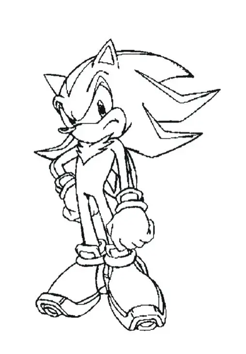 Kolorowanka Sonic z chustą stoi z rozwianą fryzurą i złą miną