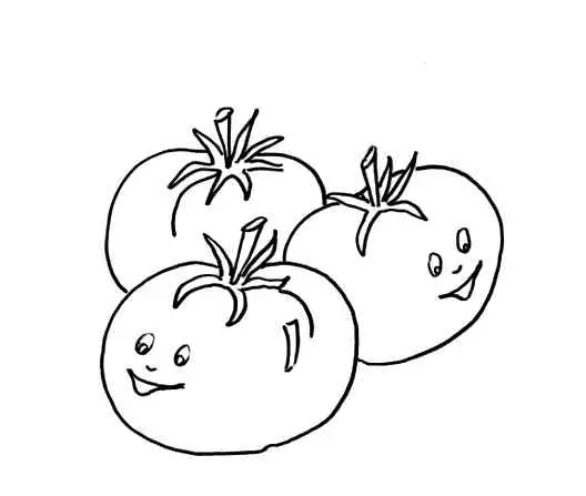 Kolorowanka warzywa trzy pomidory uśmiechnięte z ogonkami
