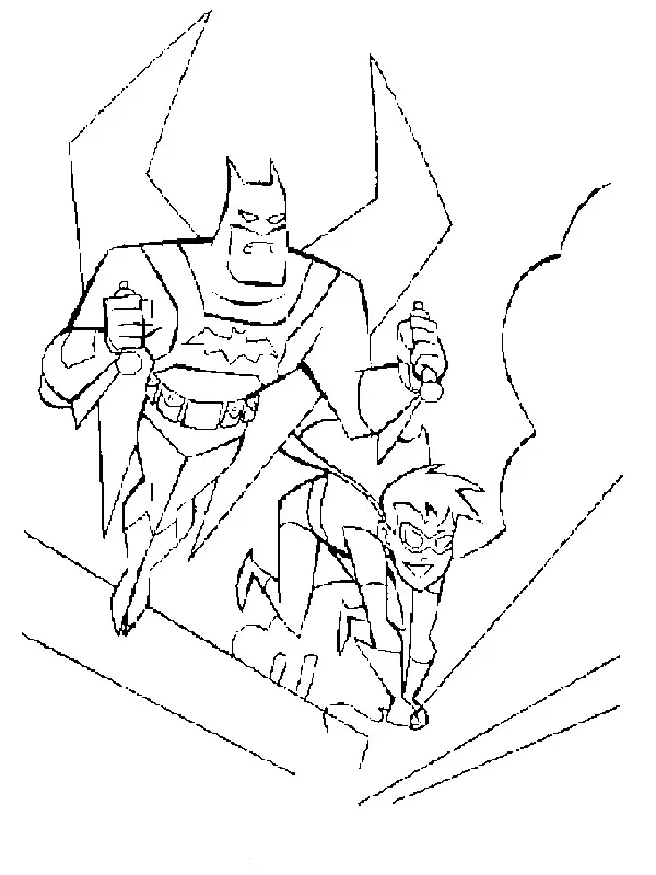 Kolorowanka Batman leci w górę obok Robina w masce