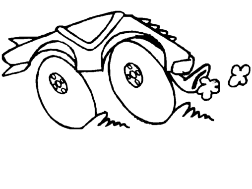 Kolorowanka samochód monster truci karykatura z dużymi kołami szybko jedzie