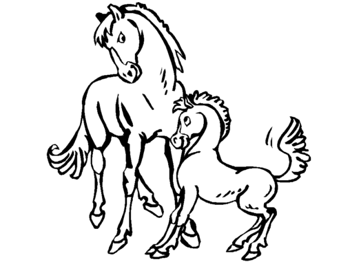 Kolorowanka konie dwa stoją obok siebie i się na siebie patrzą radośnie