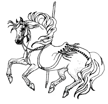 Kolorowanka konie koń ze średniowiecza z bujną grzywą oraz eleganckim oporządzeniem