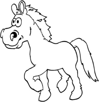 Kolorowanka konie mały konik z dużą głową oraz nosem galopuje