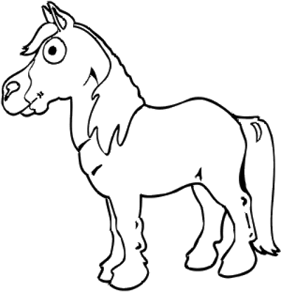 Kolorowanka konie młody i mały koń stoi bokiem z dużymi oczami
