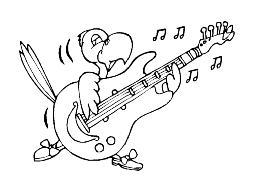 Kolorowanka papuga gra na gitarze